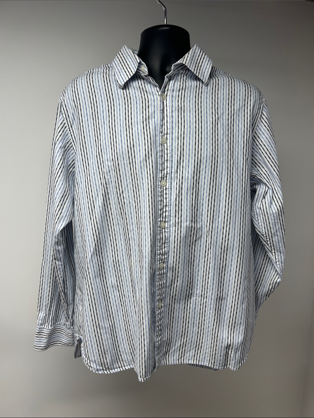 MICHAEL Michael Kors Blue White Striped Long Sleeve Button Down Shirt XL
